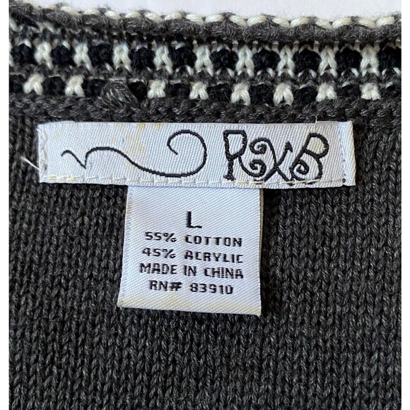 RBX Tie Front Sweater Womens Size L Dark Gray White Fluted Ribbed Knit Sleeves - Picture 11 of 16